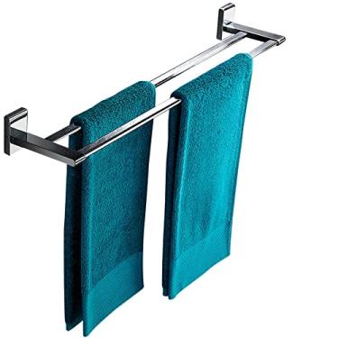 Imagem de Toalheiro barra 40 cm 50 cm 60 cm toalheiro duplo montado na parede cobre polido cromado toalheiro de banho para casa de banho e cozinha, prata (tamanho: 40 cm)