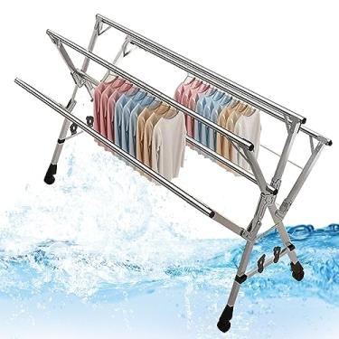 Imagem de CUTPOIY Estante retrátil para lavanderia, escorredor de 5 varões com rodas, organizador de suporte de lavanderia, suporte de roupas, suporte para roupas pesadas, aço inoxidável (160 cm/63 pol)