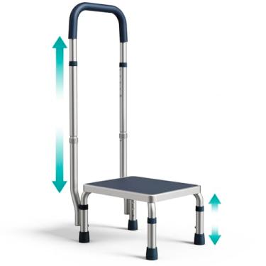 Imagem de PELEGON Banco de degrau ajustável com alça para idosos (136 kg) – Degraus para camas altas para adultos, banqueta de degrau para cama, banqueta de cabeceira para idosos, banqueta com alça para idosos