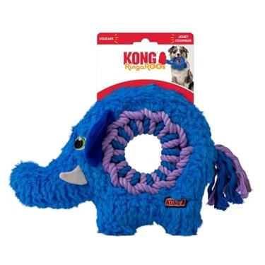 Imagem de KONG Ringaroos - Anel de corda interativo para cães com Squeaker de pelúcia - para buscar, puxar e abraçar - para cães de tamanho médio (elefante azul)