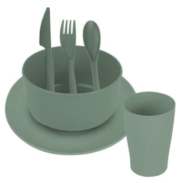 Imagem de Jogo de 3 Talheres + Bowl e Copo - Fibra de Trigo Poliuretano - 440 ml - Verde - L Hermitage