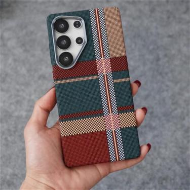 Imagem de Capa para Samsung Galaxy S25 S24 S23 Ultra S25Plus com textura de fibra de carbono, xadrez verde, para S25Plus