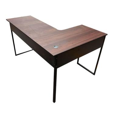 Imagem de Mesa para Escritório em L 137x137 com Passa-Fio Nogal/Preto