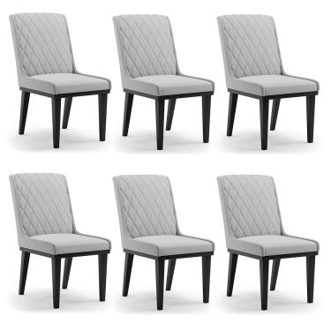 Imagem de Cadeira Sala de Jantar Base Madeira Preto Kit 6 Sofia Suede Cinza D03 - D'Rossi