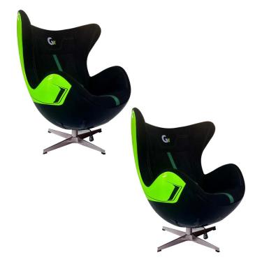 Imagem de Kit 2 Poltronas Decorativas Egg Chair Aventador Verde/Preto G53 - Gran Belo