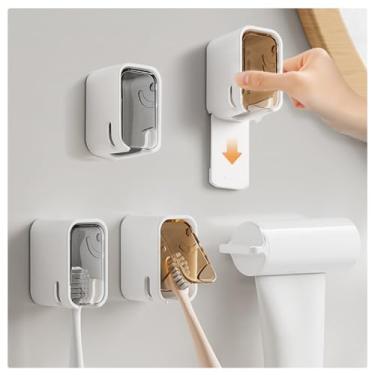Imagem de EHERDM 4 peças de suportes de escova de dentes e dispensador de pasta de dente montado na parede cabide de escova de dentes com capa destacável de slot único organizador de ferramentas de escovação