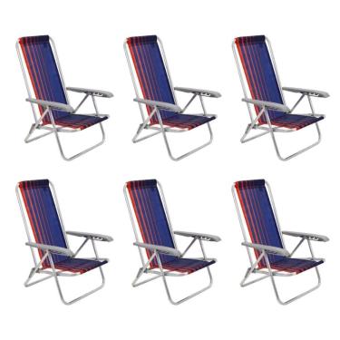 Imagem de Kit 6 Cadeira De Praia Camping Reclinável Alumínio Bali Azul Marinho Tramontina