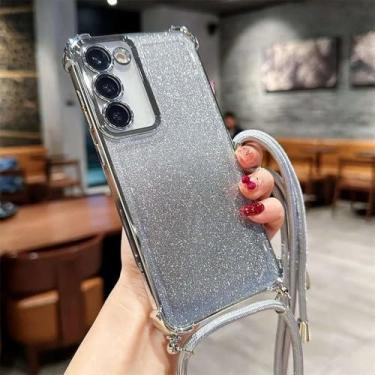 Imagem de Capa traseira com cordão a tiracolo e glitter para Samsung Galaxy S25 S24 S23 S22 S21 S20 FE Plus Note 20, capa traseira revestida em TPU ultramacio, prateada, para Samsung S24 FE
