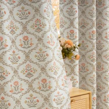 Imagem de ColorBird Cortinas florais marrom claro com estampa de blocos, cortina blackout com estampa de casa de fazenda vintage, 153 cm, cortinas para quarto, sala de estar, cozinha, janela, tratamentos