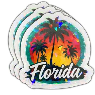 Imagem de (3 peças) Adesivo de pôr do sol da Flórida – Decalque de vinil tropical de praia de palmeira para laptop, garrafa de água, carro, diário, álbum de recortes de viagem – Adesivo retrô de férias na