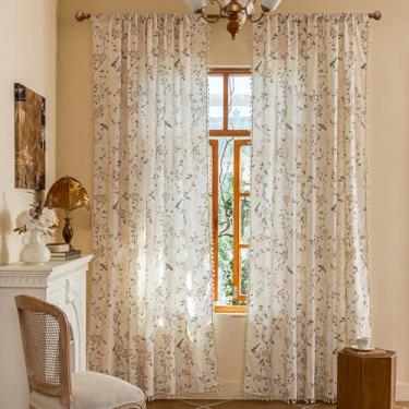 Imagem de ENJOYBRIDAL Cortinas florais de 203 cm, conjunto de 2 painéis, cortinas com bolso para varão, para quarto, boho, fofas, rústicas, painéis de cortina de janela, até o chão, sala de estar