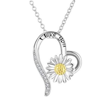 Imagem de HONEY DREAM Colares femininos banhados a prata esterlina 925 em ouro 14K feitos à mão com corrente de clavícula de zircão design original leve luxo girassol coração colares com pingente, Large, Ouro,