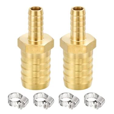 Imagem de METALLIXITY 2 peças de mangueira de latão para adaptador de farpa de 3/10.2 cm x 3/20.3 cm com 4 braçadeiras de mangueira para sistemas de combustível automotivo, motocicleta, marítimo, caminhão, RV