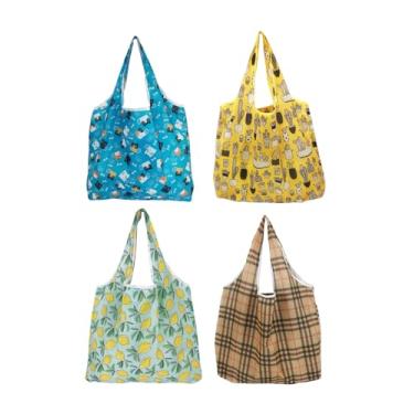 Imagem de Pacote com 4 sacos de compras leves e dobráveis, sacolas de compras reutilizáveis, reciclagem de viagem para compras à prova d'água, Multicolorido 2, One Size