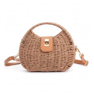 Imagem de Bolsa Praia Palha Forrada Boho Estilo Estruturada com Alça