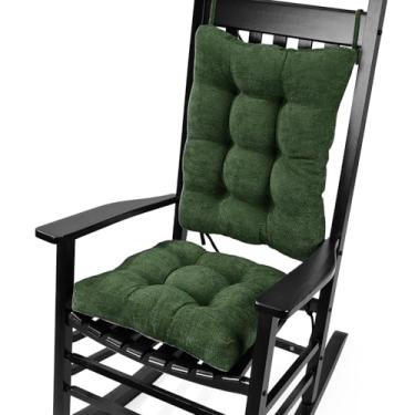 Imagem de Glyzia Conjunto de almofadas de cadeira de balanço para idosos sentados, almofada traseira e almofada de assento com laços, almofada de cadeira antiderrapante de tecido de chenille de luxo para