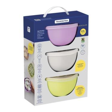Imagem de Conjunto De Potes Tramontina Mixcolor Em Polipropileno Colorido Com Tampa Transparente 600 Ml 03 Peças