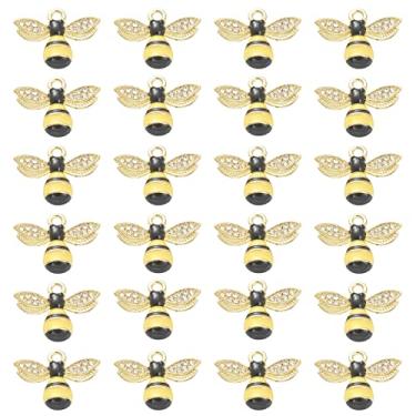 Imagem de 1 caixa, 24 peças, berloques de abelha esmaltada, dourado, abelhas, com pingente de strass de cristal para fazer joias, colares e pulseiras, brincos, acessórios de artesanato, Mixed Size, Esmalte de