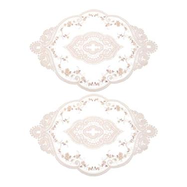 Imagem de Jogo americano retrô de renda 30,5 x 43,2 cm, oval, bordado, tapetes de mesa de crochê francês, porta-copos para casamento, marrom claro