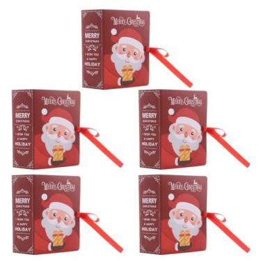 Imagem de Conjunto de 5 caixas de presente criativas de doces de Natal, embalagem de papelão em forma de livro com design de fita festiva, recipientes reutilizáveis para lembrancinhas de festa para doces e