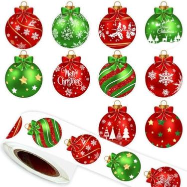 Imagem de 500 peças adesivos de enfeite de Natal bola de natal decalques de papel 10 designs adesivos de decoração autoadesivos de inverno para envelopes selo scrapbook presente suprimentos DIY, 3 cm