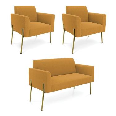 Imagem de Namoradeira E 2 Poltronas Pé Ferro Dourado Marisa Bouclê Mostarda D03 - D'rossi