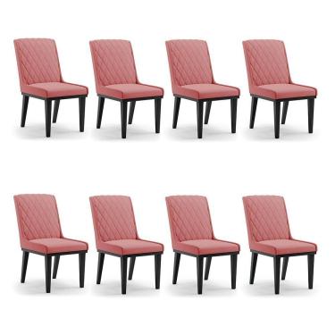 Imagem de Cadeira Sala De Jantar Base Madeira Preto Kit 8 Sofia Suede Rosê D03 - D'rossi