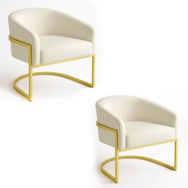 Imagem de Poltrona Sala Decorativa Industrial Dourada Kit 2 Arielle Suede Bege D03 - D'Rossi