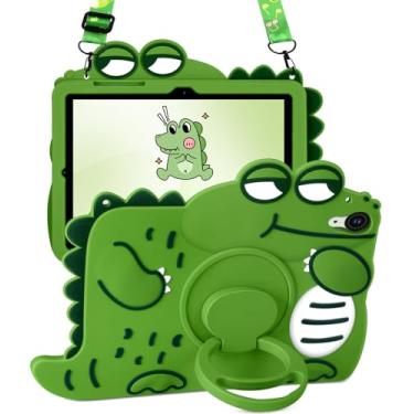 Imagem de Wazzasoft Capa para Samsung Galaxy Tab S9 FE de 10,9 polegadas - Capa fofa para meninas e meninos, desenho kawaii, feminino, com alça rotativa, suporte e alça de silicone macio verde Funda para tablet