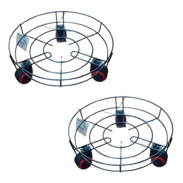 Imagem de Kit 2 Suporte Para Botijão De Gás Vaso Em Metal Com Rodinhas