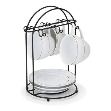 Imagem de 2X Suporte Organizador Para Xícaras E Pires De Chá Aço Preto