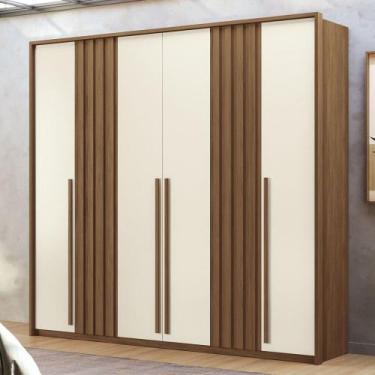 Imagem de Guarda-Roupa Casal Mabel 6 Portas 4 Gavetas Ripado Jatoba/Areia - Pnr 