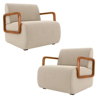 Imagem de Poltrona Decorativa Orgânica Para Sala Kit 2 Belarus Z08 Veludo Bege - Mpozenato