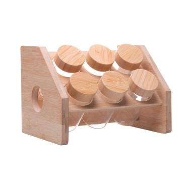 Imagem de Cj 6 Potes de Vidro 120ml P/Temperos e Condimentos C/Tampa e Rack de Bambu Wolff