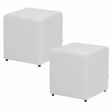 Imagem de Kit 02 Puffs Quadrado Corino Branco