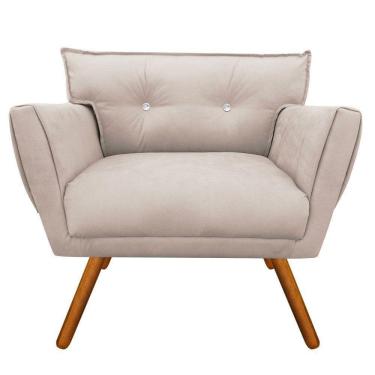 Imagem de Poltrona Anitta Suede Bege Com Strass Pés Palito Castanho