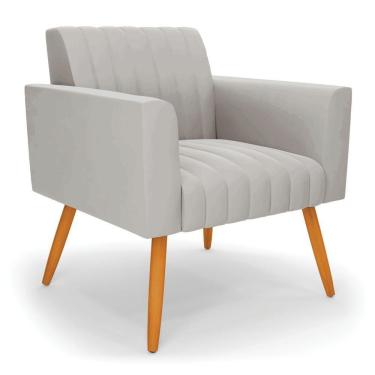 Imagem de Poltrona Viena Gomada Veludo Cinza Pés Palito Castanho - D'rossi