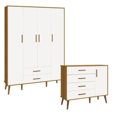 Imagem de Cômoda com Porta e Guarda Roupa Infantil 4 Portas Isis Branco Acetinado Savana - Reller