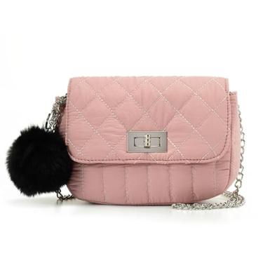 Imagem de JSTRIVE Lindas bolsas para presentes para meninas adolescentes, bolsa pequena e bolsas transversais acolchoadas para mulheres com corrente, nylon, Rosa claro