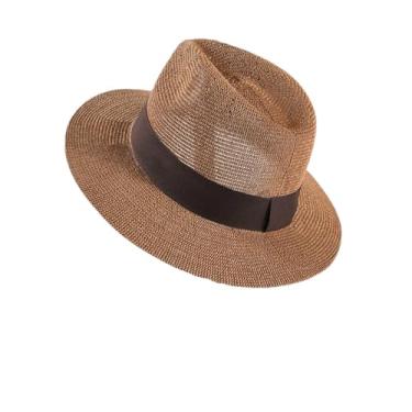 Imagem de Chapéu de palha masculino primavera letra chapéu de sol panamá casual praia clássico palha jazz bacia chapéu marrom cinza ajuste