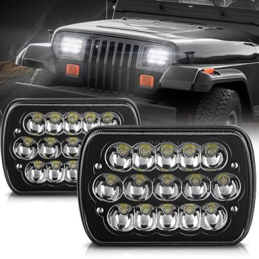 Imagem de Auto Dynasty H6054 Conjunto de farol LED 7 x 6 5 x 7 farol de alta selagem compatível com Chevy Express Blazer Van GMC S10 C/K Ford E/F Jeep Wrangler YJ XJ CherokeeTruck Van, saída 5000K, preto