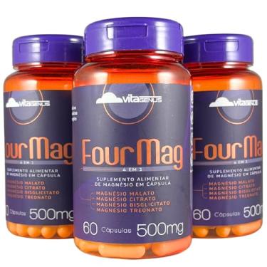 Imagem de Kit 3x Four Mag 4 em 1 Magnésio Malato Citrato Bisglicitato Treonato 60 Cápsulas VitaGenus