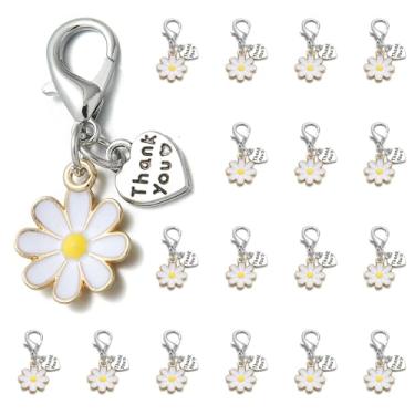 Imagem de PHAETON 20 peças de pingentes de flores, chaveiro, margarida, flroal, pingentes com fechos de lagosta e etiqueta de agradecimento para joias faça você mesmo, bolsa de artesanato, mochila, decoração a