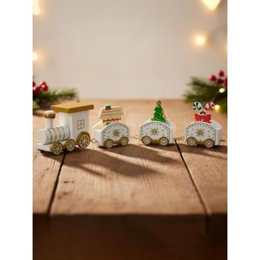 Imagem de Trem Natalino Madeira Decorativo Locomotiva 3 Vagões Vintage - Klizz, 