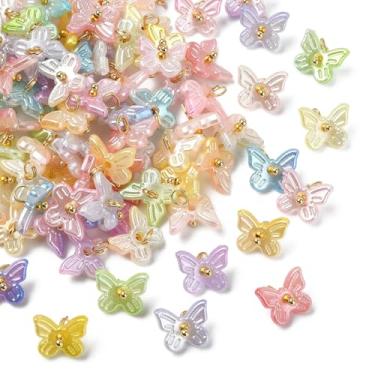 Imagem de UR URLIFEHALL 100 berloques aleatórios de plástico ABS imitação de borboleta pérola colorido mini pingentes de inseto para pulseira, brinco, colar, artesanato, faça você mesmo