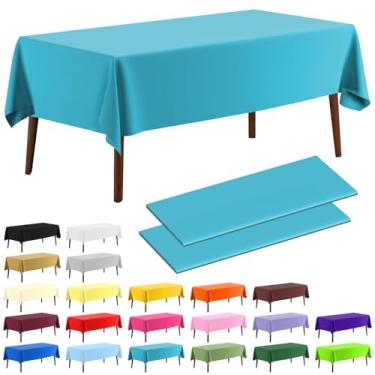 Imagem de CXPSINC Pacote com 2 toalhas de mesa de plástico descartáveis de 137 cm x 273 cm, toalha de mesa retangular de plástico para mesas de 1,8 a 2,8 m, festas internas ou externas, aniversários, casamentos