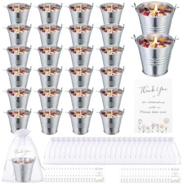 Imagem de Treela Conjunto de 24 velas perfumadas para presente mini 51 g lavanda cera de soja balde de ferro vela de aromaterapia com flor seca, cartão de agradecimento para Ação de Graças, Natal, chá de bebê