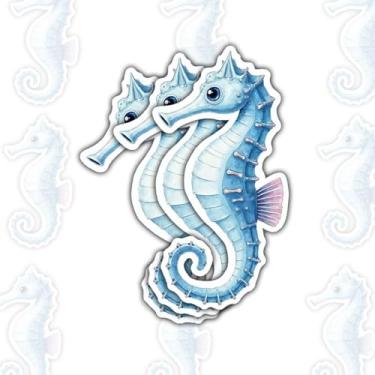Imagem de (3 peças - 7,6 cm) lindos adesivos feitos à mão cavalo-marinho presentes para amantes do oceano, crianças, adolescentes, amigos, fãs da vida marinha para laptop, garrafa de água, copo, scrapbook