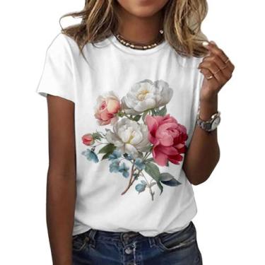 Imagem de Camiseta feminina ZOCANIA com estampa floral, mistura de algodão, blus