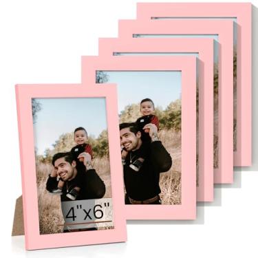 Imagem de Heimlove Conjunto de 5 porta-retratos 10 x 15 cm, porta-retratos rosa 10 x 15 cm, porta-retratos 10 x 15 cm, colagem de galeria de parede de 10 x 15 cm, suporte de parede ou suporte de parede, moldura